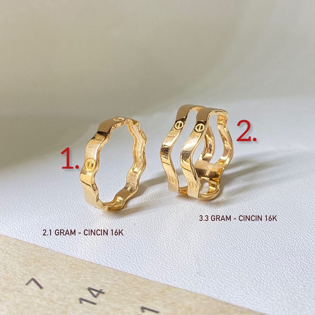 Cincin anak dan dewasa emas asli kadar 700 70 16k Cartie merk branded wave ombak lebar 2 3 gram gr aesthetic mall korea ring classic mewah