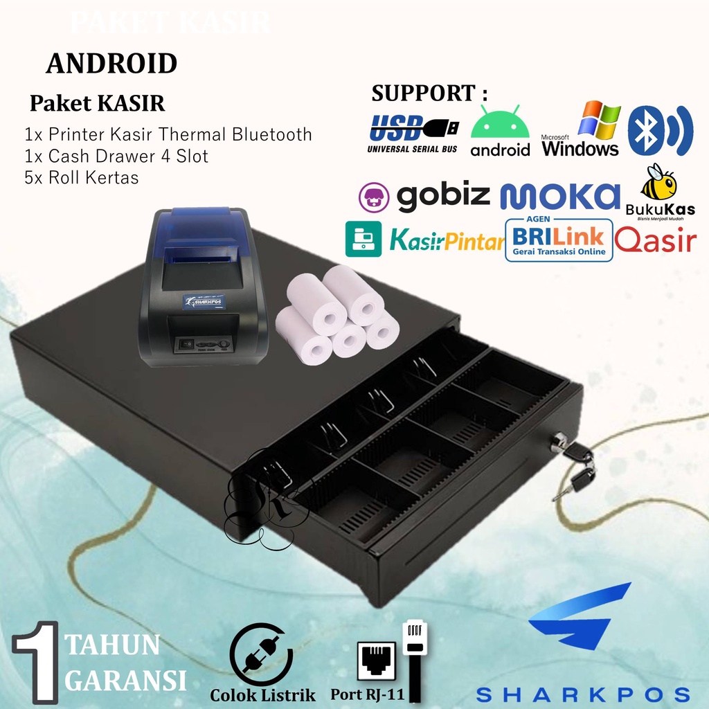 PAKET MESIN KASIR ANDROID PRINTER BLUETOOTH 58MM USB LACI UANG MINI RJ11 KERTAS STRUK THERMAL 58MM RPP02N SUPPORT TABLET SMARTPHONE MOKA PAWOON QASIR