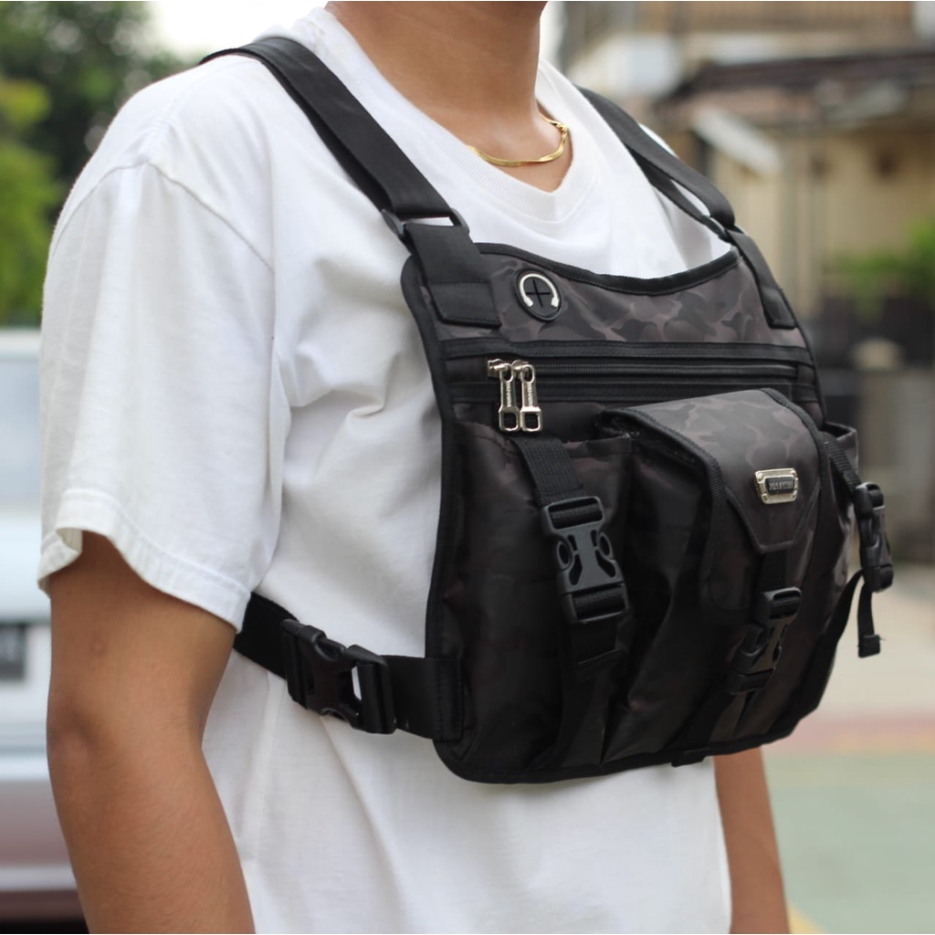 Tas Dada Kulit PU Leather &amp; Nilon Army Tactical Original Polo Amstar Best Quality Polo Amstar Chest Bag Chest Rig Bag Tas Rompi Tas Selempang Dada