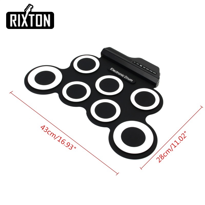 Rixton Drum Elektronik Portabel Digital USB 7 Bantalan Roll up Drum Set Silicone Electric Drum Pad Kit