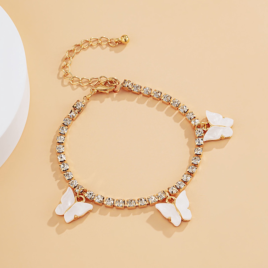 Hu Hu Hu Hu Hu Alat Bantu Pasang Kacamata♡ Gelang Wanita Desain Kupu-Kupu Hias Berlian Imitasi Gaya Simple Berkilau Untuk Hadiah Ulang Tahun