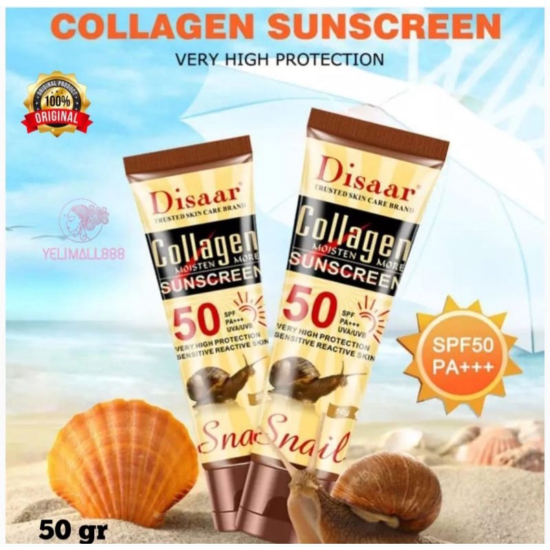 Suncreen Collagen Snail DISAAR Very High Protection Sunblock Wajah dan Badan Tabir Surya SPF 50++