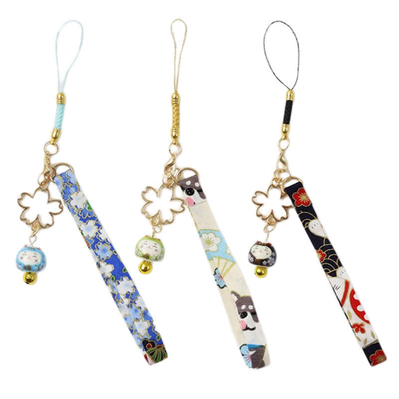 1pc Ribbon Fortune Cat Sakura Bell Mobile Phones Chain Pendant Lucky Pendant Llavero Keyrings|Key Chains