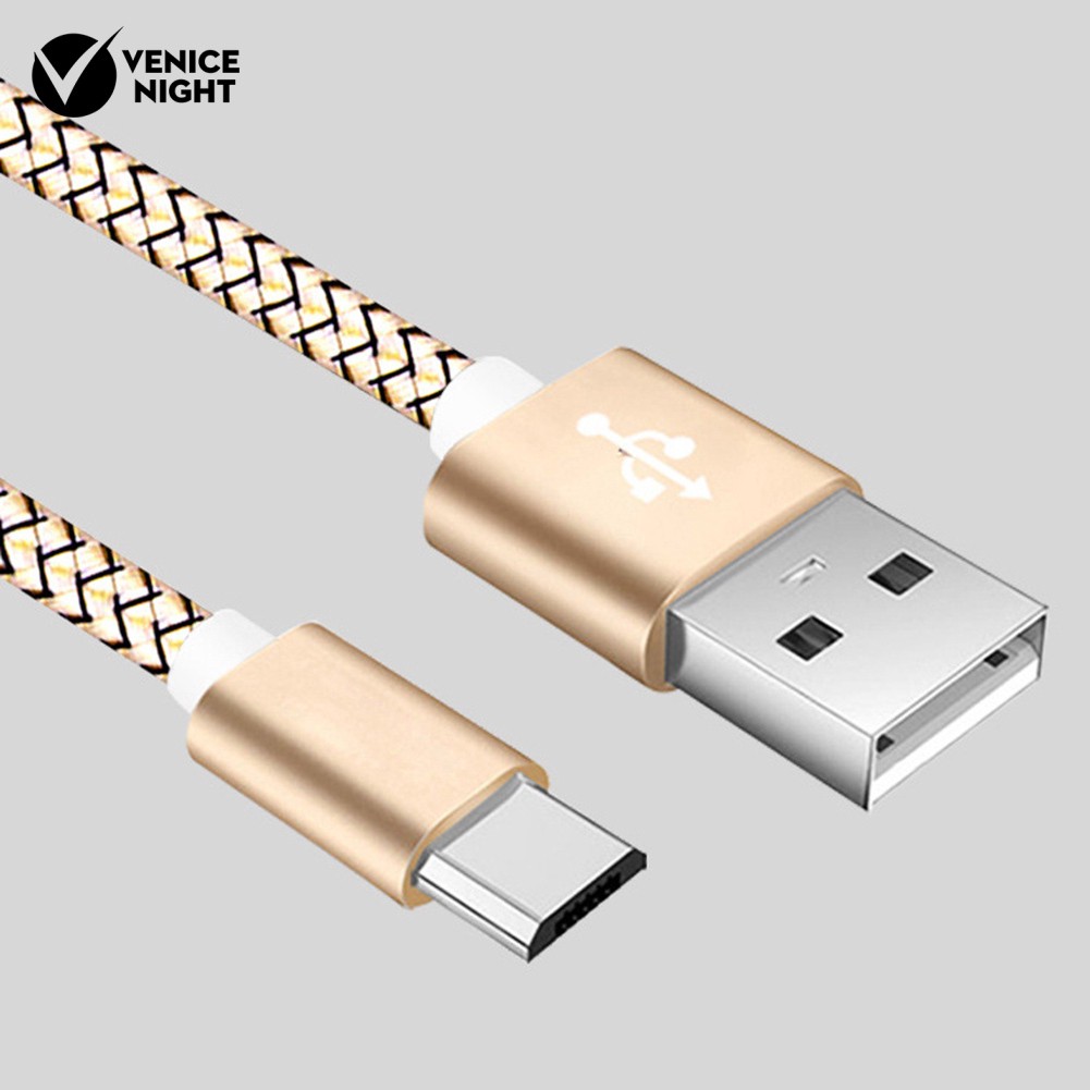 (Veni) Kabel Data/Charger Micro Usb Bahan Nilon Kepang 1m Untuk Android