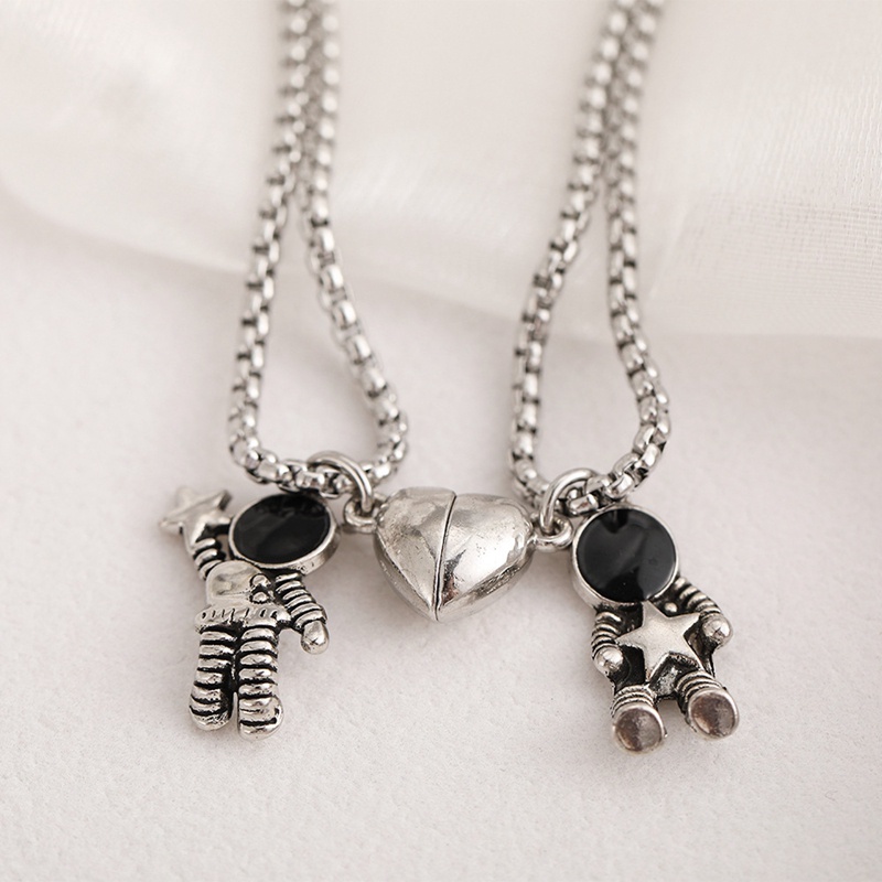 2pcs / Set Kalung Pasangan Dengan Magnet Bentuk Hati