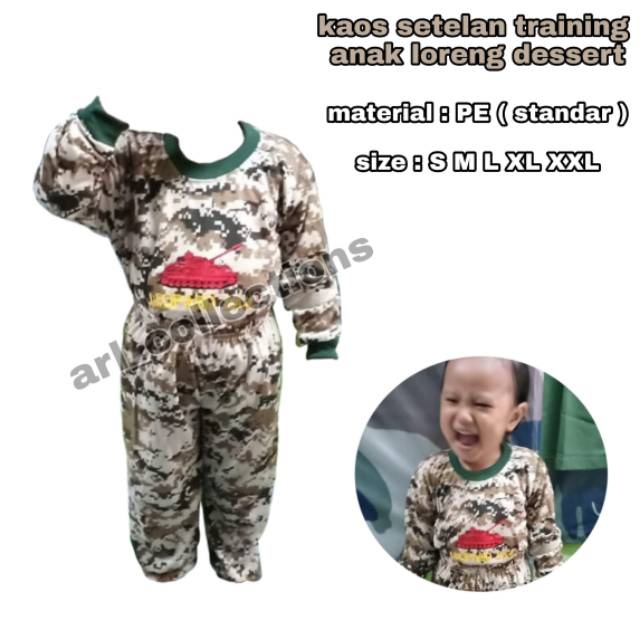 Kaos anak loreng army/baju setelan anak loreng/trening anak atas bawah laki-laki/perempuan