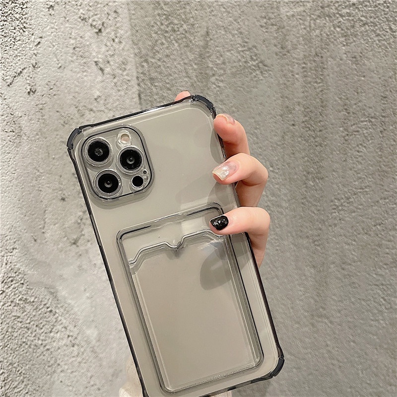 IPHONE Casing Slot Kartu Bening Untuk Iphone13 11 12 Pro Max Mini X XS XR SE2 6 6s 78 Plus SE Bening Shockproof Soft Dompet Case