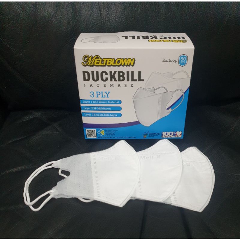 50 pcs  MASKER DUCBILL ANAK PUTIH GARIS 3 PLY IJIN KEMEMKES