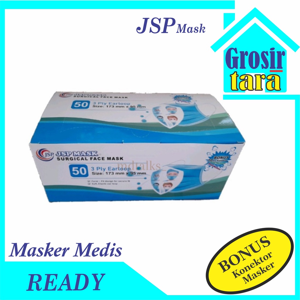 MASKER BEDAH MEDIS JSP KESEHATAN 3PLY EARLOOP ISI 50 PCS Surgical 3 PLY