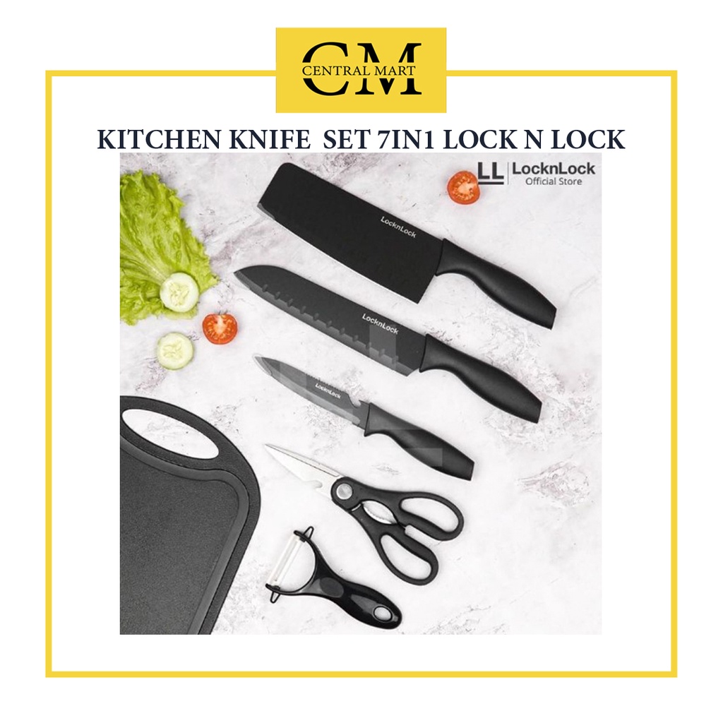 KITCHEN KNIFE SET 7IN1 LOCK N LOCK / PISAU DAN GUNTING DAPUR SET 7PCS DENGAN TALENAN / KITCHENWARE L