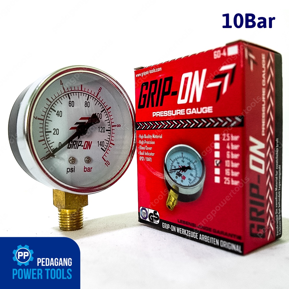 GRIP ON PRESSURE GAUGE 10 BAR ALAT UKUR TEKANAN ANGIN UDARA MANOMETER