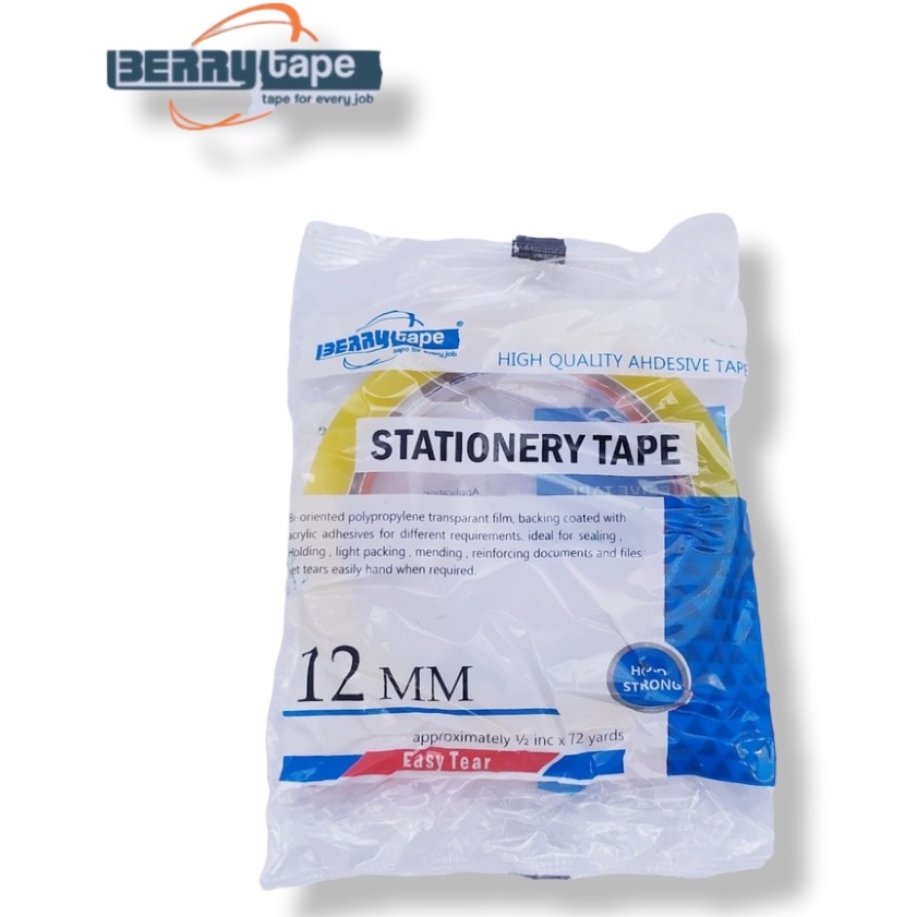 

Solasi / Selotip Easy tear Berry tape ½ inchi (12mm x 72 yard ) Mudah dirobek – Satuan- SHSNP