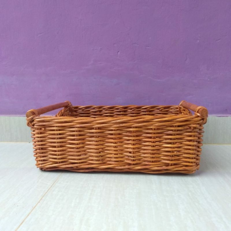 Keranjang rotan persegi panjang handle parcel / parcel 34x27x11 cm