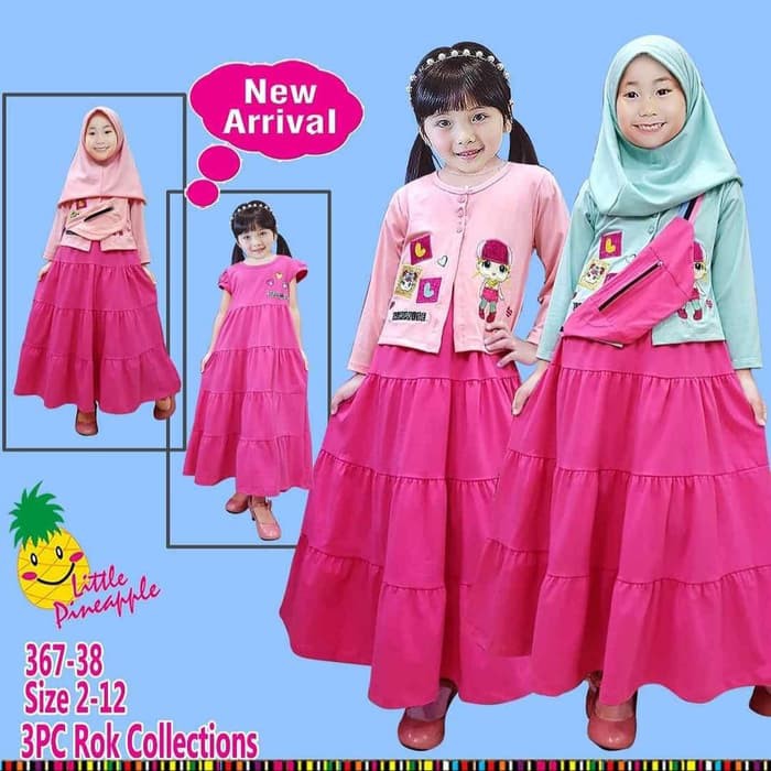  Baju  Muslim Anak Perempuan LP LOL  Gamis Pink Cardigan 