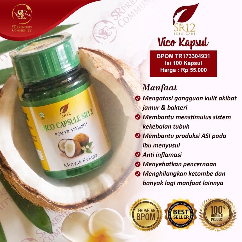 Vico Kapsul SR12 Herbal Skincare- Virgin Coconut Oil Kapsul SR12 / Original Distributor