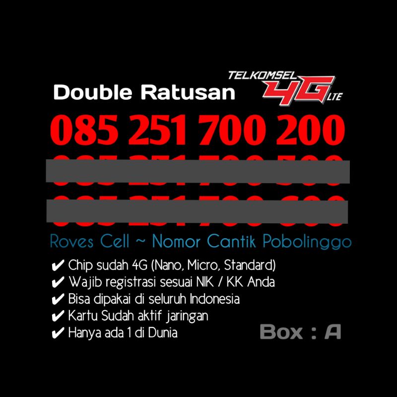 NOMOR CANTIK TELKOMSEL 4G LTE SERI DOUBLE RATUSAN 200 500 600 700 SERI HOKI KARTU AS