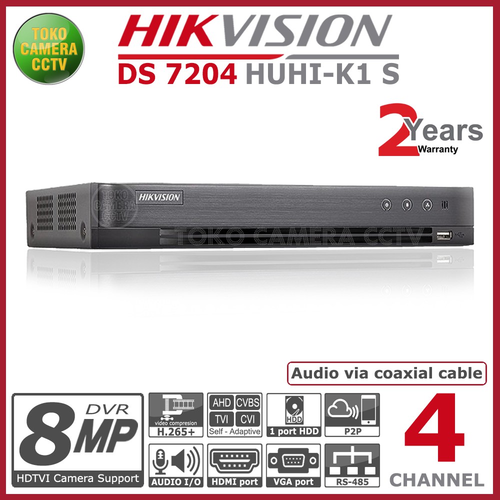 DVR HIKVISION 4 CHANNEL DS-7204HUHI-K1 S AUDIO VIA COAXIAL