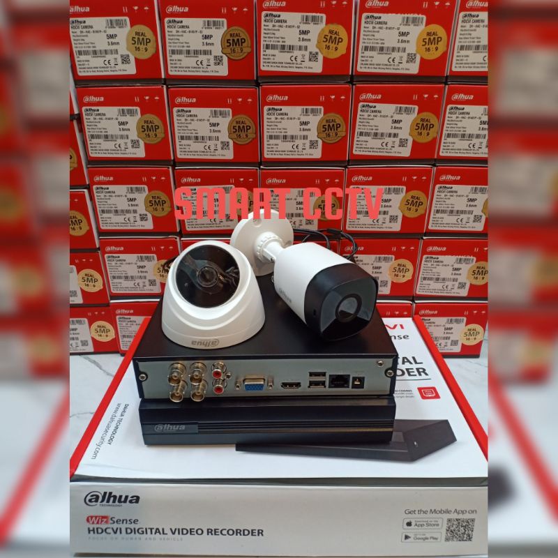 PAKET CCTV DAHUA 5MP 4 CHANNEL 2 CAMERA LENGKAP GARANSI RESMI