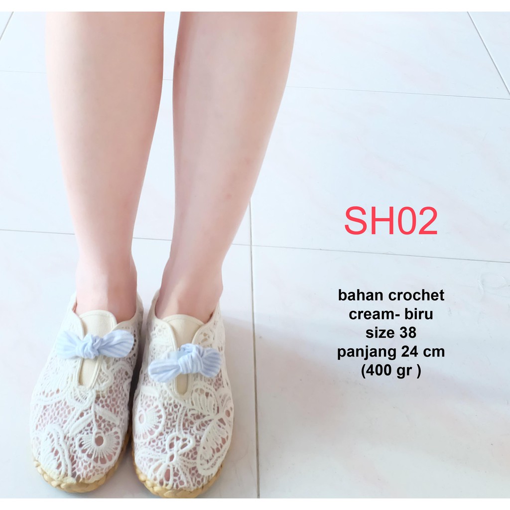 SH01 SH02 sepatu import wanita loafers suede comfy sepatu pita lace brukat lucu kantor