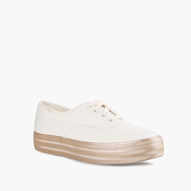 Keds Triple Shimmer White Gold Woman Shoes Original Sepatu Sneakers Wanita Fashion Putih Emas