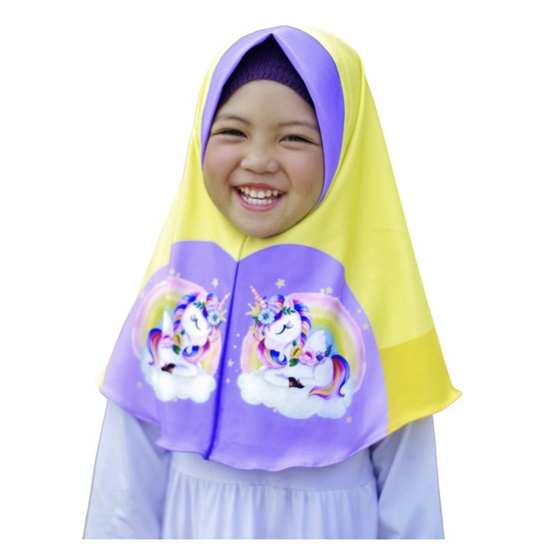 HIJAB INSTANT ANAK MOTIF UNICORN FLOWER / HIJAB ANAK KARAKTER LUCU