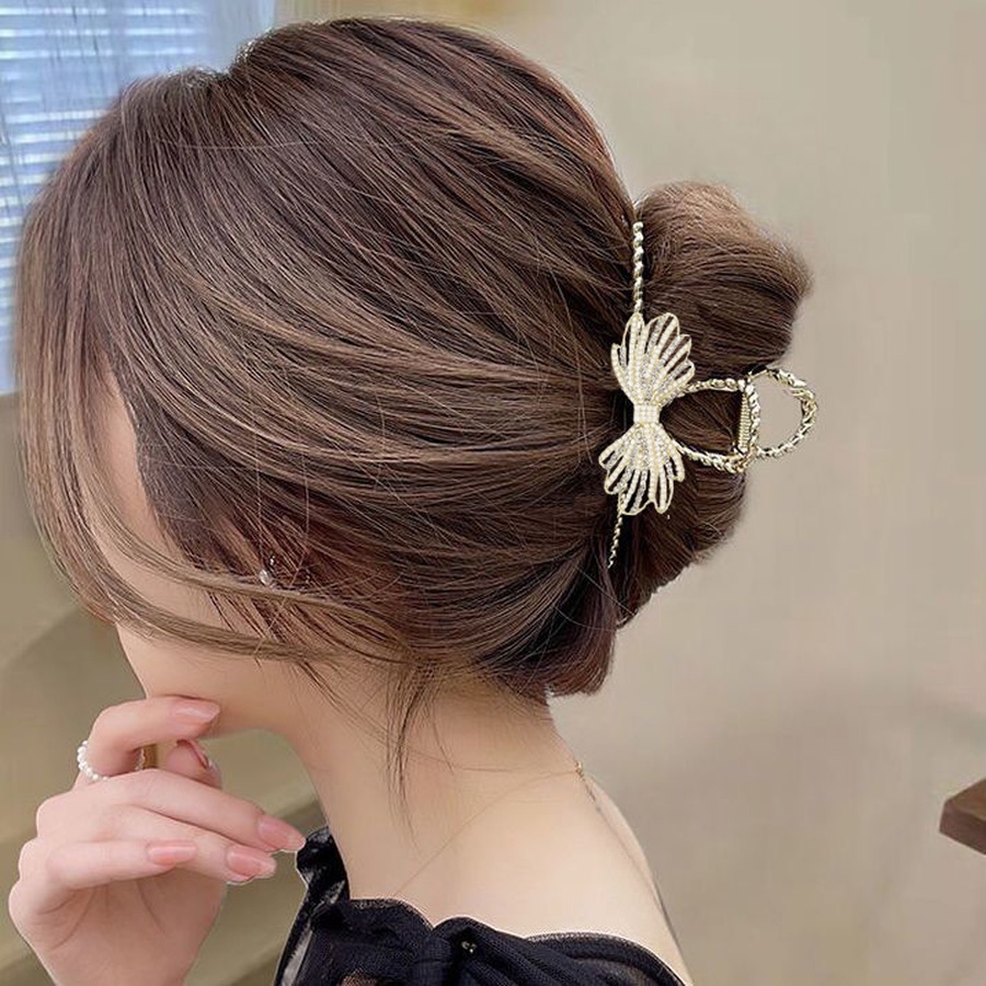 Jepit Rambut Ponytail Bahan Alloy Aksen Mutiara Dan Berlian Imitasi Gaya Korea Untuk Wanita