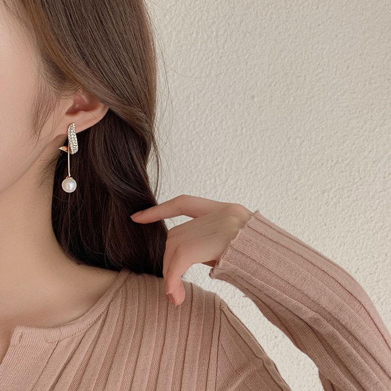 Anting Gantung Panjang Model Rumbai Dengan Kristal + Mutiara Imitasi Untuk Wanita