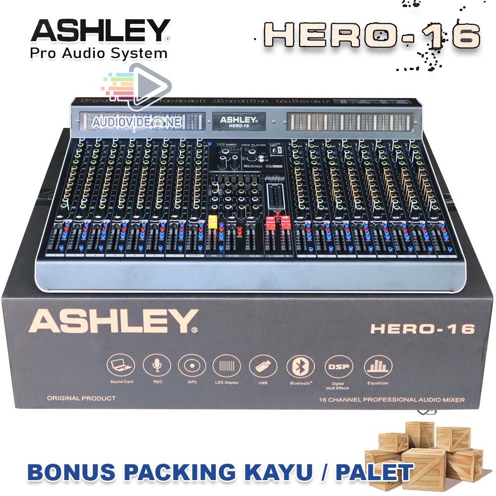 Mixer Ashley Hero 16 Mikser Audio 16 Chanel 7 Aux 4 Sub Grub HERO16 Original Packing Kayu