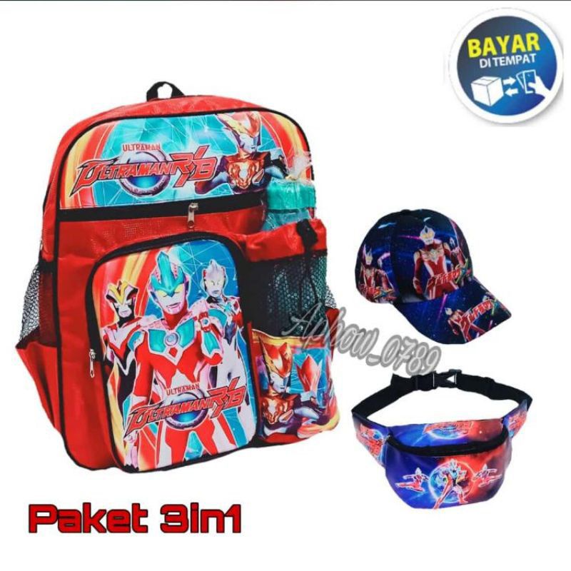 Tas anak ransel karakter superhero 3in1 - tas + tas selempang + topi - tas anak
