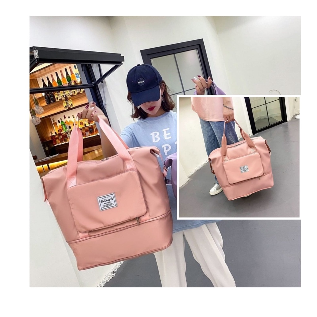 TAS TRAVEL FOLDABLE TRAVELING DAPAT DILIPAT BESAR JUMBO NYLON ANTI AIR PINK TRIGA TA645P3 BAG OLAHRAGA RENANG GYM MURAH IMPORT