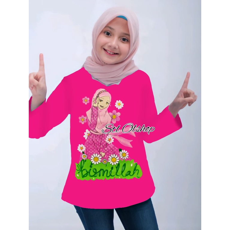 Kaos atasan bismilah lengan panjang anak perempuan | murah | 1-10 Tahun