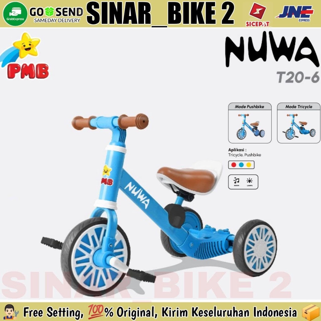 Sepeda Anak Roda Tiga Tricycle 3 In 1 Nuwa T20-6 Mode Pushbike