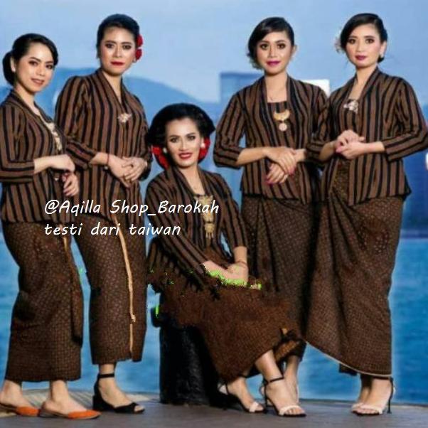 Best Seller.. Stelan Baju lurik wanita | kebaya lurik + jarik coklat | baju adat jawa