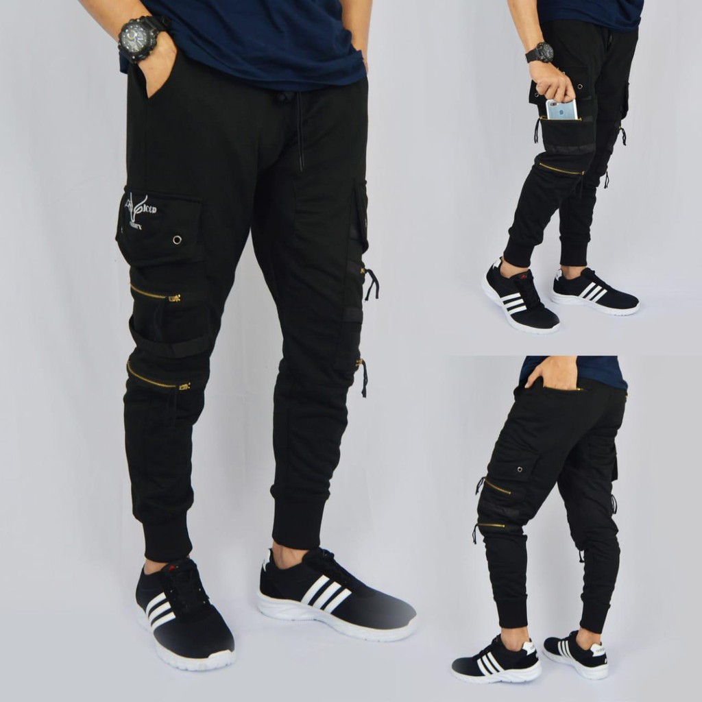 Celana Jogger Joger Pria Wanita Sweatpants Panjang Double Zipper Bahan Baby Terry Training Olahraga Cargo Kargo Dewasa