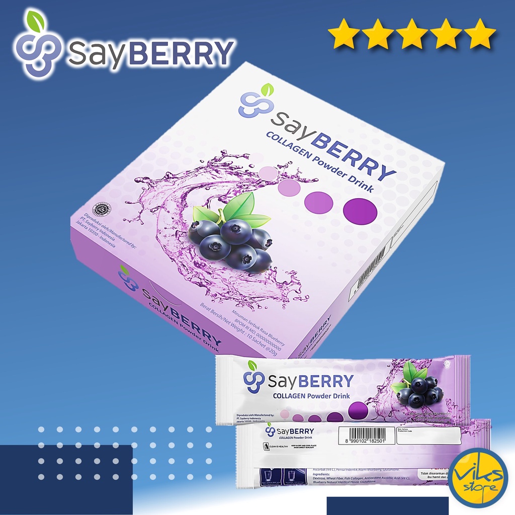 Ready Stock SayBERRY Beauty Blueberry Collagen Drink | Minuman Kolagen Pemutih Badan | Suplemen Pemutih Kulit BPOM Dan Halal | Premium Colagen Drink