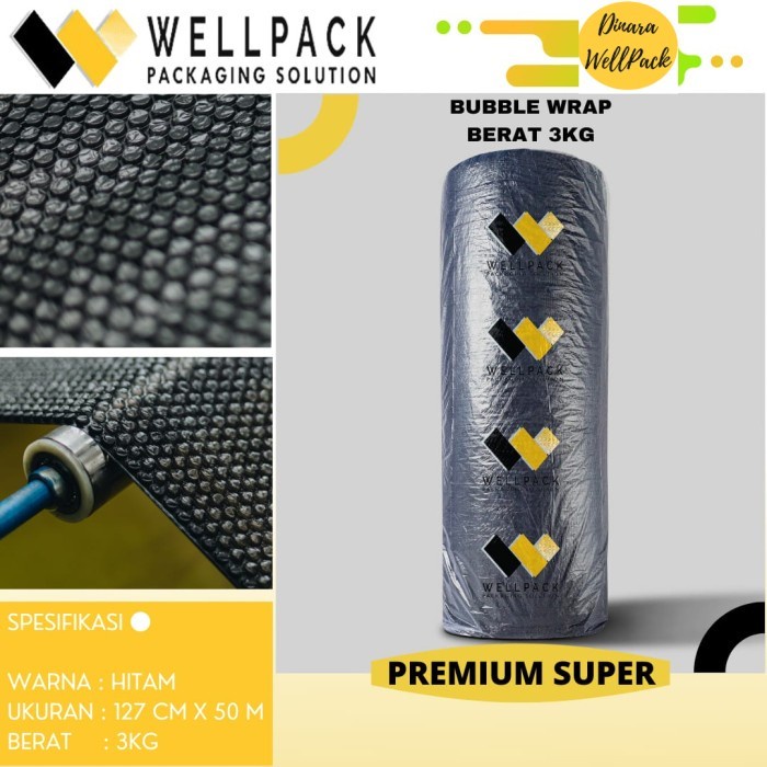 Bubble Wrap Wellpack 50x125 3 kg - Hitam SUPER TEBAL ISI FULL 50 Meter - Hitam