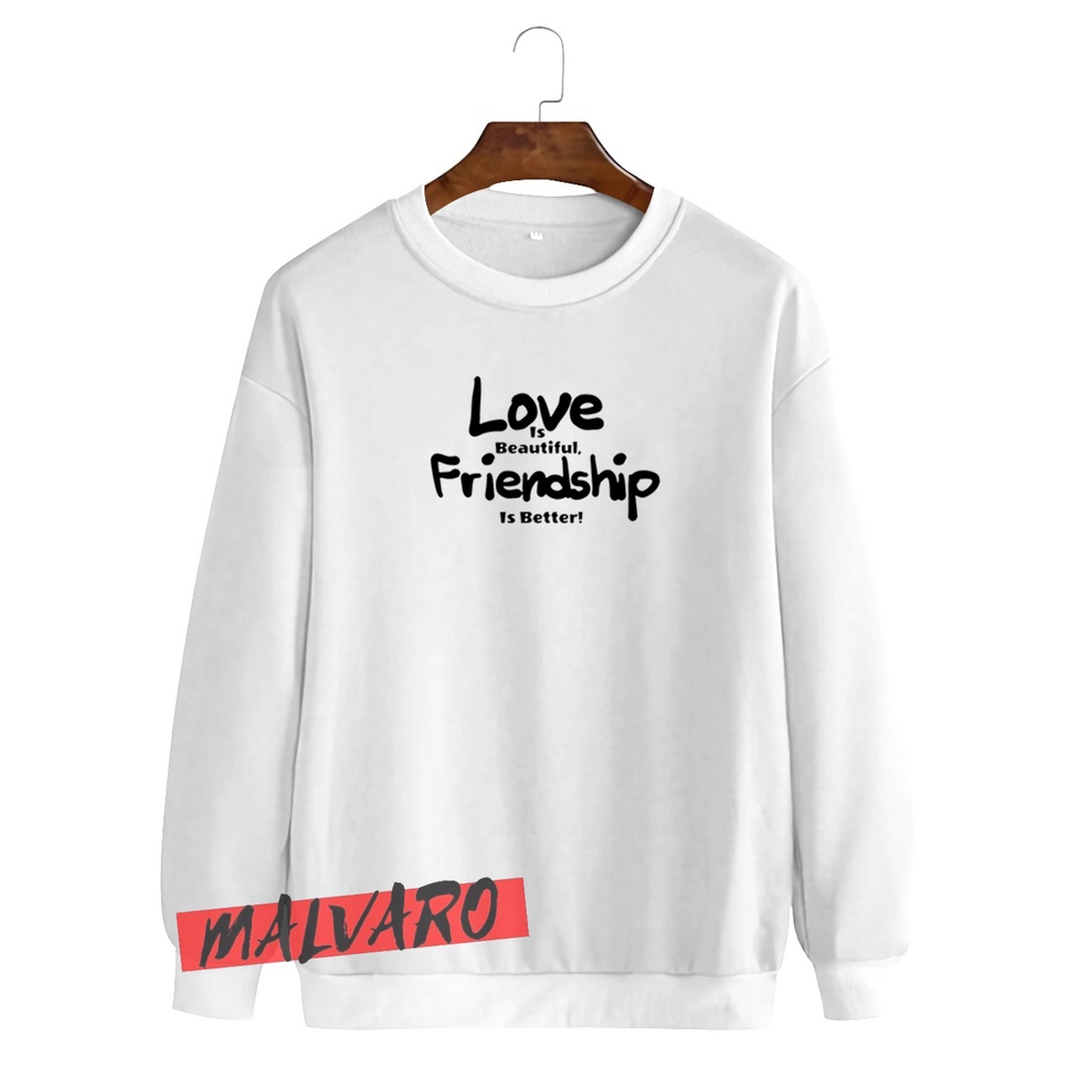 MALVARO-Sweater Crewneck / Crewneck Pria Wanita / Sweater Motif Love Friends