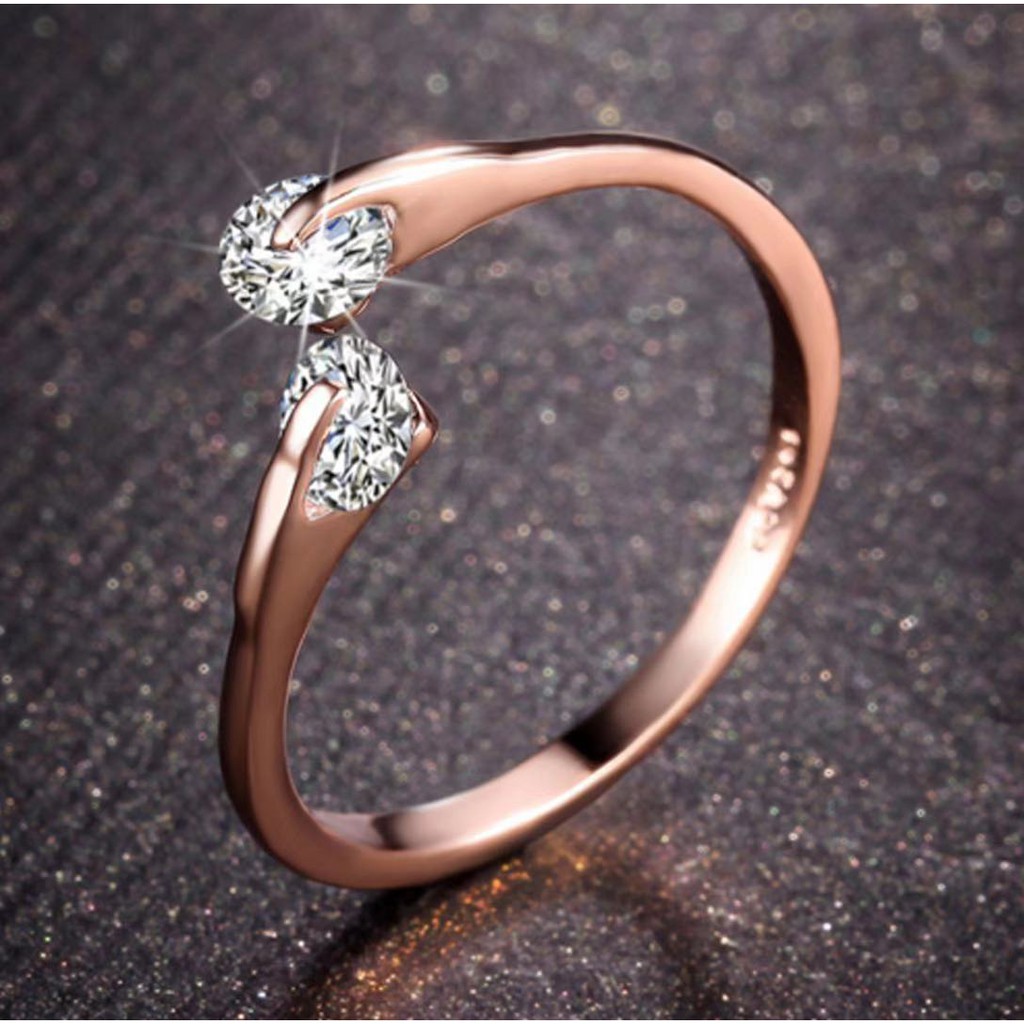 Cincin Silver Sterling Simple Elegan Dengan Kristal + Berlian Imitasi Untuk Wanita