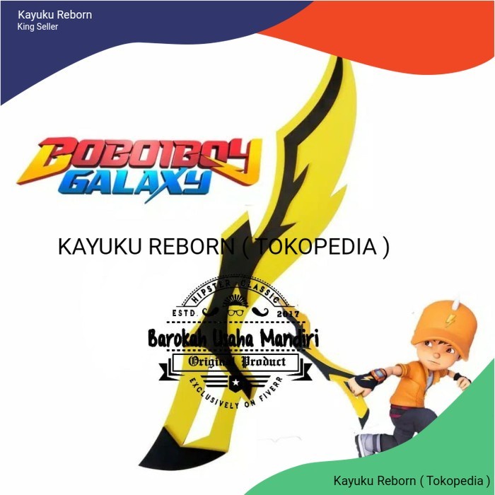 Mainan pedang kayu anak boboiboy pedang petir kuning premium