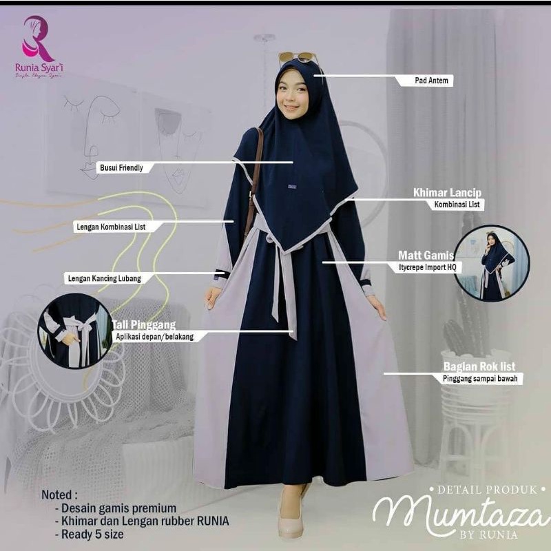 [GAMIS SET SYAR'I]SET SYAR'I MUMTAZA BY RUNIA/GAMIS SET HIJAB SYAR'I/GAMIS RUNIA/DRESS RUNIA/GAMIS/D