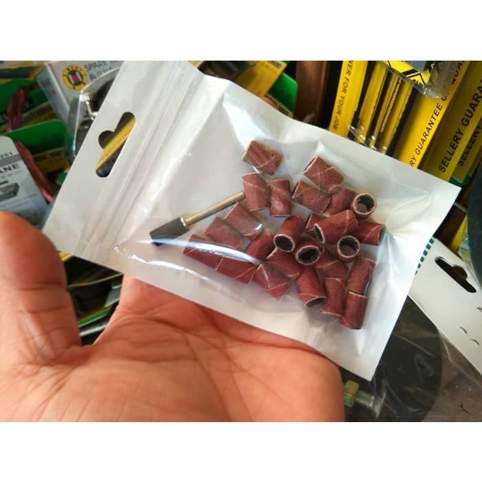 Amplas Mini Gerinda 1/4" isi 25pc + Batang As