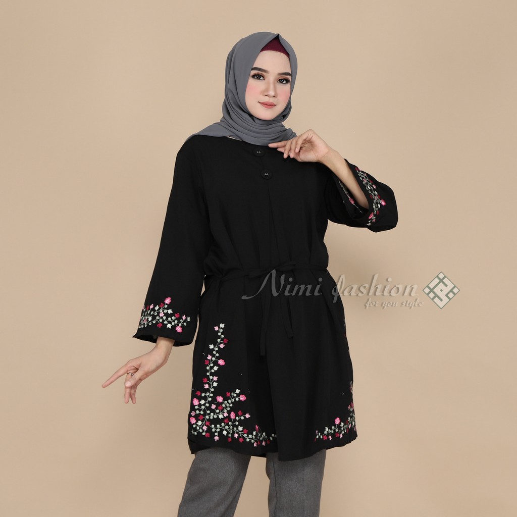 Baju Atasan Tunik Putih  Bordir Premium / Tunik Putih Panjang Big Size Nimi Fashion