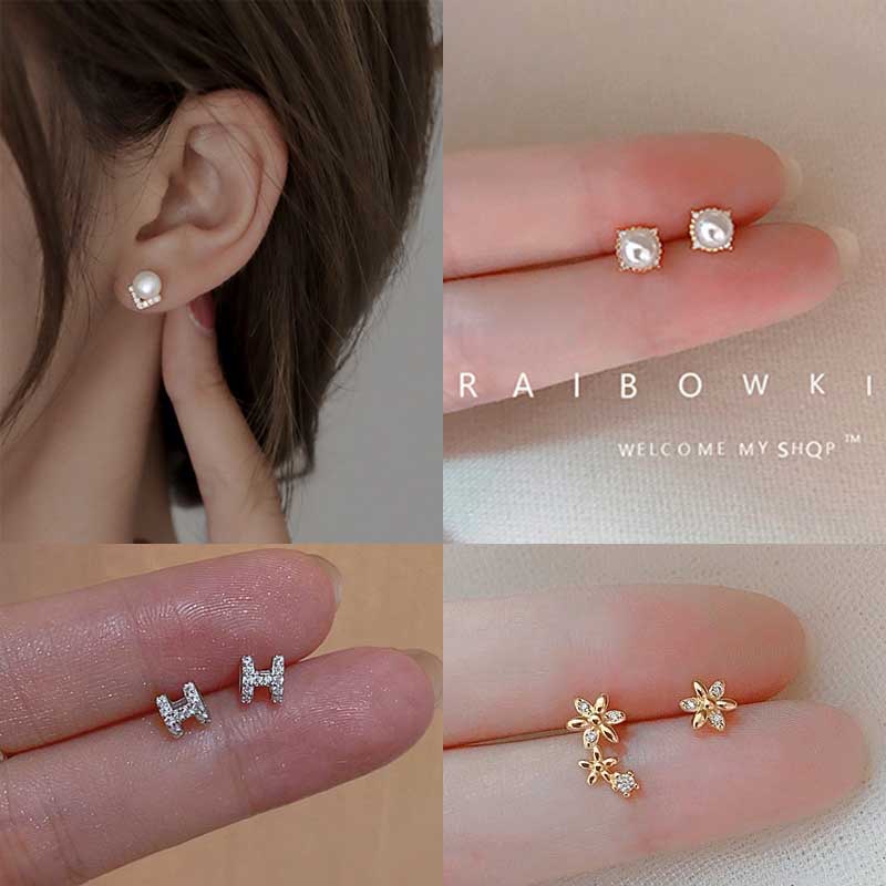 Anting Stud S925 Silver Gold Bentuk Bunga Simpul Pita Aksen Kristal Berlian Gaya Korea Untuk Wanita