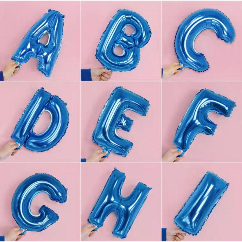 Jual BALON HURUF BIRU POLOS 40CM / BALON FOIL HURUF BIRU POLOS 40CM