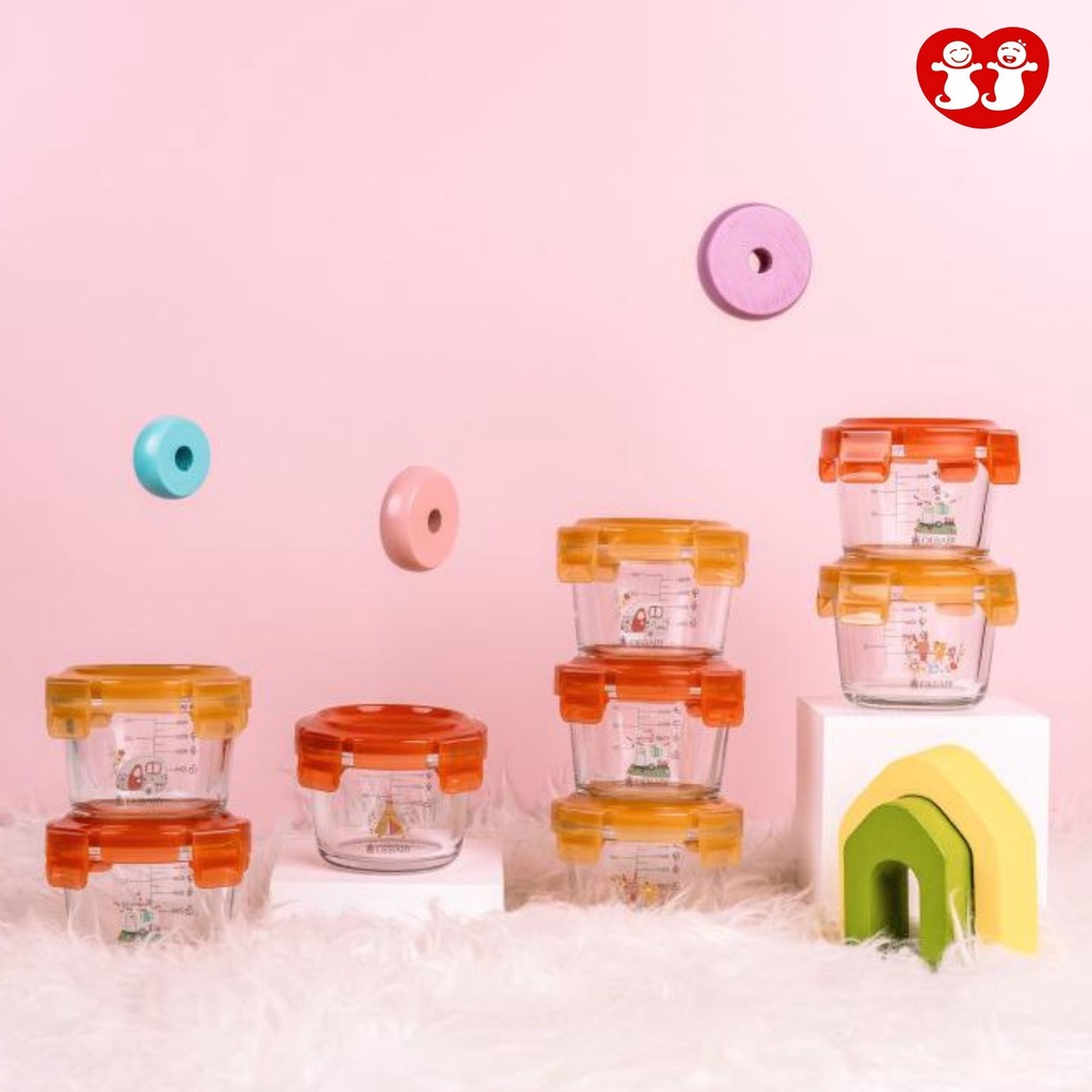 Debaby Baby's First Food Container Glass BPA Free Set 130ml Round isi 8pc