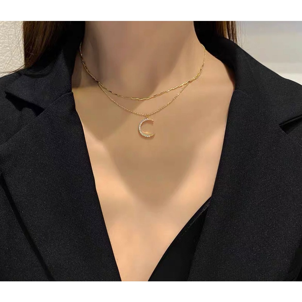 KALUNG RANTAI GAYA FASHION KOREA TITANIUM WARNA ROSE GOLD HURUF C