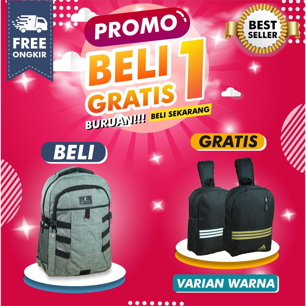 BELI 1 GRATIS 1 BACKPACK PUNGGUNG COWOK MULTIFUNGSI FREE SLEMPANG SLINGBAG PRIA KEREN HANGOUT