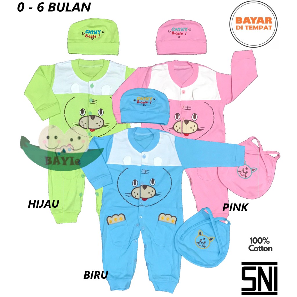 BAYIe - Baju Bayi model Jumper/Romper lengan PANJANG+Topi+Celemek motif TIGER MOM'S GIFT 0-12 Bulan