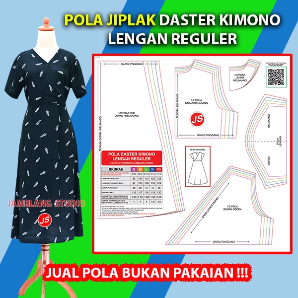 Pola Jiplak Daster Kimono Lengan Reguler [ Pola Baju Jamblang Studio ]