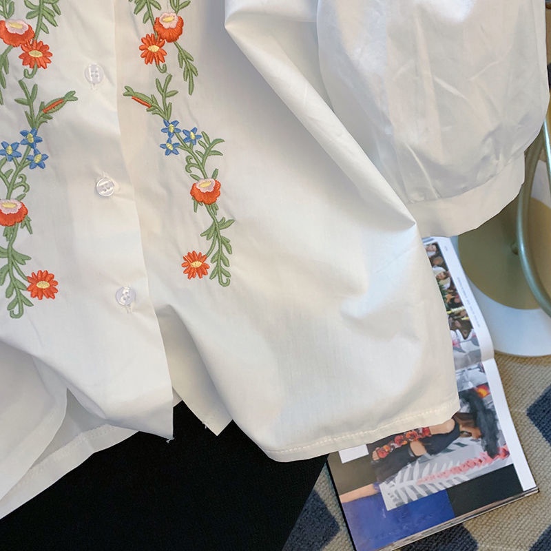#Sisjuly# Desain bordir kemeja pendek wanita musim panas baru Perancis niche chic retro gaya Hong Kong atasan